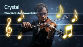  Presentation with sheet music - Presentation theme featuring handsome fiddler playing with music background and a  colored foreground