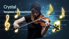  Presentation with sheet music - Beautiful presentation theme featuring handsome fiddler playing with music backdrop and a ocean colored foreground