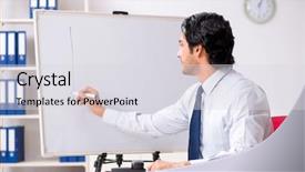  Presentation with fintech financial algo - Colorful presentation design enhanced with handsome financial speciaist in front backdrop and a light gray colored foreground