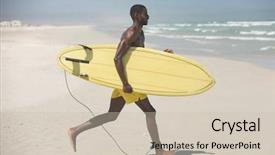  Presentation with running - Presentation theme featuring handsome fit african american background and a soft green colored foreground