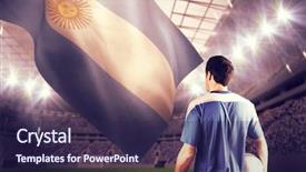  Presentation with football stadium - Cool new PPT theme with handsome football player holding backdrop and a wine colored foreground