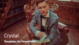  Presentation with vintage book - Audience pleasing PPT theme consisting of handsome-gentleman-is-sitting backdrop and a tawny brown colored foreground
