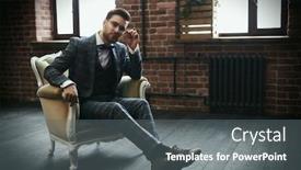  Presentation with mens fashion portrait - Audience pleasing theme consisting of handsome-gentleman-sitting backdrop and a gray colored foreground