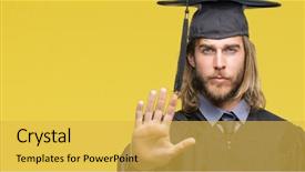  Presentation with long hair man - Slides enhanced with handsome graduated man with long background and a yellow colored foreground