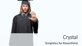  Presentation with long hair man - Beautiful PPT theme featuring handsome graduated man with long backdrop and a  colored foreground