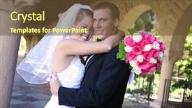 Presentation with bride - Audience pleasing PPT theme consisting of handsome groom at church backdrop and a tawny brown colored foreground