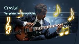 Presentation with sheet music - Cool new PPT theme with handsome guitarist playing with music backdrop and a  colored foreground
