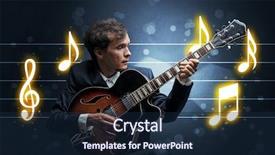  Presentation with sheet music - PPT theme having handsome guitarist playing with music background and a  colored foreground