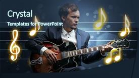  Presentation with sheet music - Colorful PPT layouts enhanced with handsome guitarist playing with music backdrop and a  colored foreground