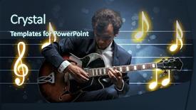  Presentation with sheet music - PPT layouts enhanced with handsome guitarist playing with music background and a  colored foreground