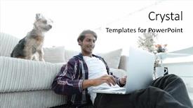  Presentation with science guy - Amazing slide deck having handsome guy is drinking tea backdrop and a  colored foreground