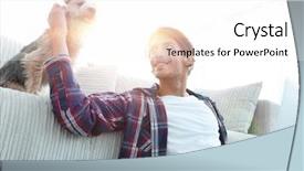  Presentation with smiling paramedic sitting in ambulance - Theme having handsome guy is drinking tea background and a  colored foreground