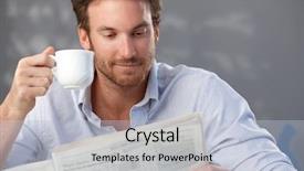  Presentation with reading assessment - Audience pleasing slide set consisting of handsome guy reading newspaper backdrop and a light blue colored foreground