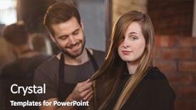  Presentation with hair salon - PPT theme consisting of handsome hair stylist with client at the hair salon background and a tawny brown colored foreground