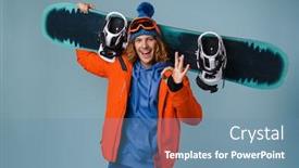  Presentation with snowboard - Amazing slide deck having handsome-happy-sportsman-holding-snowboard backdrop and a teal colored foreground