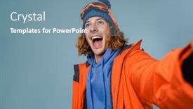  Presentation with winter blue - Slide deck consisting of handsome-happy-sportsman-taking-selfie background and a seafoam green colored foreground