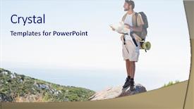  Presentation with terrain map - Amazing PPT theme having handsome hiker holding map backdrop and a  colored foreground