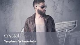  Presentation with graffiti - Slide set enhanced with handsome hipster guy with beard and sunglasses standing in front of an urban wall with graffiti concept background and a gray colored foreground