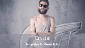  Presentation with graffiti - Amazing PPT theme having handsome hipster guy with beard and sunglasses standing in front of an urban wall with graffiti concept backdrop and a gray colored foreground