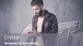  Presentation with graffiti - Beautiful PPT theme featuring handsome hipster guy with beard and sunglasses standing in front of an urban wall with graffiti concept backdrop and a gray colored foreground