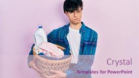  Presentation with laundry detergent - Slide set having handsome-hipster-young-man-holding background and a lemonade colored foreground