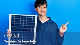  Presentation with photovoltaic - Cool new slides with handsome-hipster-young-man-holding backdrop and a ocean colored foreground