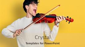  Presentation with anger - Presentation theme having handsome-hipster-young-man-playing background and a coral colored foreground