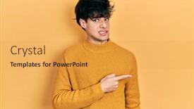  Presentation with forefinger - Audience pleasing presentation design consisting of handsome-hipster-young-man-wearing backdrop and a yellow colored foreground