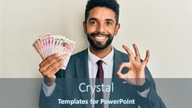  Presentation with beard - PPT theme featuring handsome-hispanic-business-man background and a ocean colored foreground