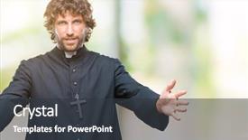  Presentation with catholic mass jesus - Colorful slide deck enhanced with handsome hispanic catholic priest man backdrop and a dark gray colored foreground