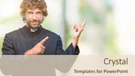  Presentation with catholic - Colorful PPT theme enhanced with handsome hispanic catholic priest man backdrop and a lemonade colored foreground