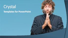  Presentation with praying hands - Slides with handsome hispanic catholic priest man background and a light blue colored foreground