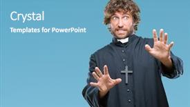  Presentation with catholic resurection - Slides enhanced with handsome hispanic catholic priest man background and a teal colored foreground