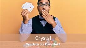  Presentation with poker chips - Beautiful theme featuring handsome-hispanic-croupier-man-sitting backdrop and a coral colored foreground
