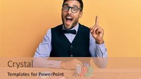  Presentation with poker chips - PPT layouts with handsome-hispanic-croupier-man-sitting background and a coral colored foreground