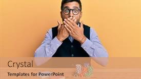  Presentation with poker chips - Slide deck consisting of handsome-hispanic-croupier-man-sitting background and a coral colored foreground