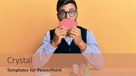  Presentation with poker chips - Slide set consisting of handsome-hispanic-croupier-man-sitting background and a coral colored foreground