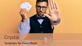 Presentation with poker chips - Cool new slides with handsome-hispanic-croupier-man-sitting backdrop and a coral colored foreground