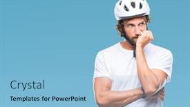  Presentation with cyclist - Amazing PPT layouts having handsome hispanic cyclist man wearing safety helmet over isolated background looking stressed and nervous with hands on mouth biting nails anxiety problem backdrop and a light blue colored foreground
