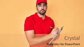  Presentation with crying - Slides enhanced with handsome-hispanic-delivery-man background and a coral colored foreground