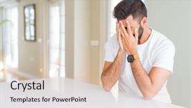  Presentation with hands and face - Colorful PPT theme enhanced with handsome hispanic man casual white backdrop and a  colored foreground