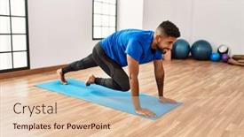  Presentation with exercise mat - PPT theme enhanced with handsome-hispanic-man-doing-exercise background and a lemonade colored foreground