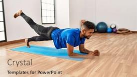  Presentation with exercise mat - PPT theme consisting of handsome-hispanic-man-doing-exercise background and a  colored foreground