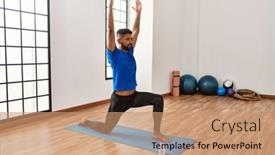  Presentation with exercise mat - Presentation design with handsome-hispanic-man-doing-exercise background and a  colored foreground
