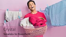  Presentation with laundry - Slide set with handsome-hispanic-man-doing-laundry background and a coral colored foreground