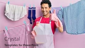  Presentation with laundry detergent - Theme consisting of handsome-hispanic-man-doing-laundry background and a  colored foreground