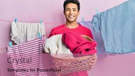  Presentation with laundry - PPT theme having handsome-hispanic-man-doing-laundry background and a  colored foreground