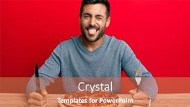  Presentation with eating - Amazing presentation design having handsome-hispanic-man-eating-tasty backdrop and a coral colored foreground
