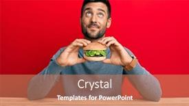  Presentation with eating - PPT layouts consisting of handsome-hispanic-man-eating background and a coral colored foreground