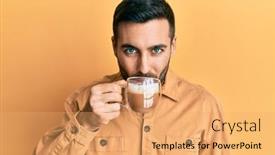 Presentation with coffee cup - Slides enhanced with handsome-hispanic-man-enjoying background and a yellow colored foreground